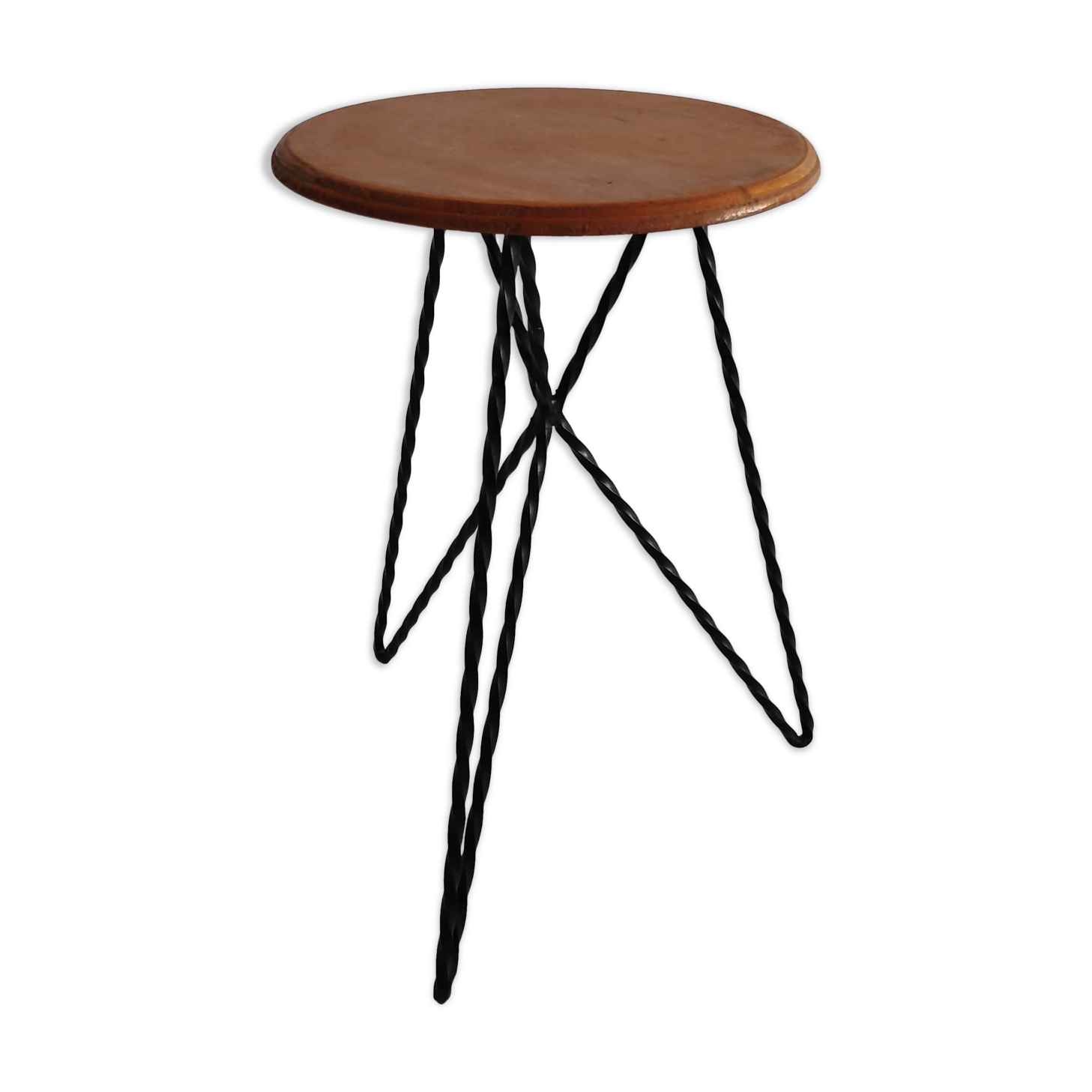 Vintage stool in wood and twisted metal of the years 60