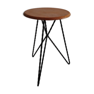 Vintage stool in wood and twisted metal of the years 60