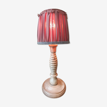 Lamp, carved wood, lampshade day fabric, silk, nails, old pink, pleated, , any piece, "The studded