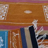Carpet kilim orange blue white handmade, 120x65cm