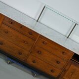 Large Antique Art Deco German Oak & Marble Chocolate Shop Counter, 1920s