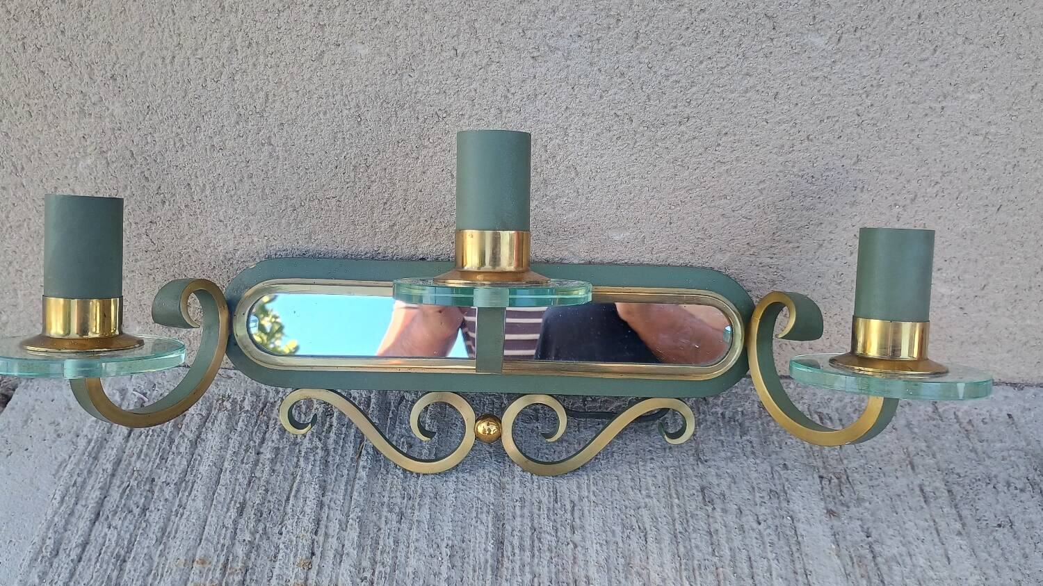 Art Deco luminaire pair of double wall sconces and mirror DLG SUBES AD