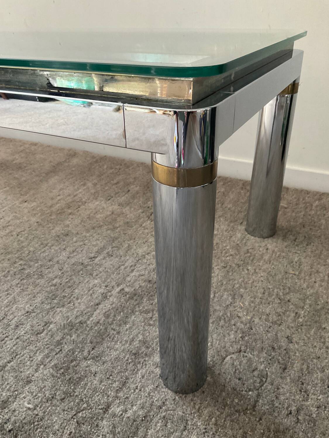 Vintage coffee table in brass and chrome metal from the 70s