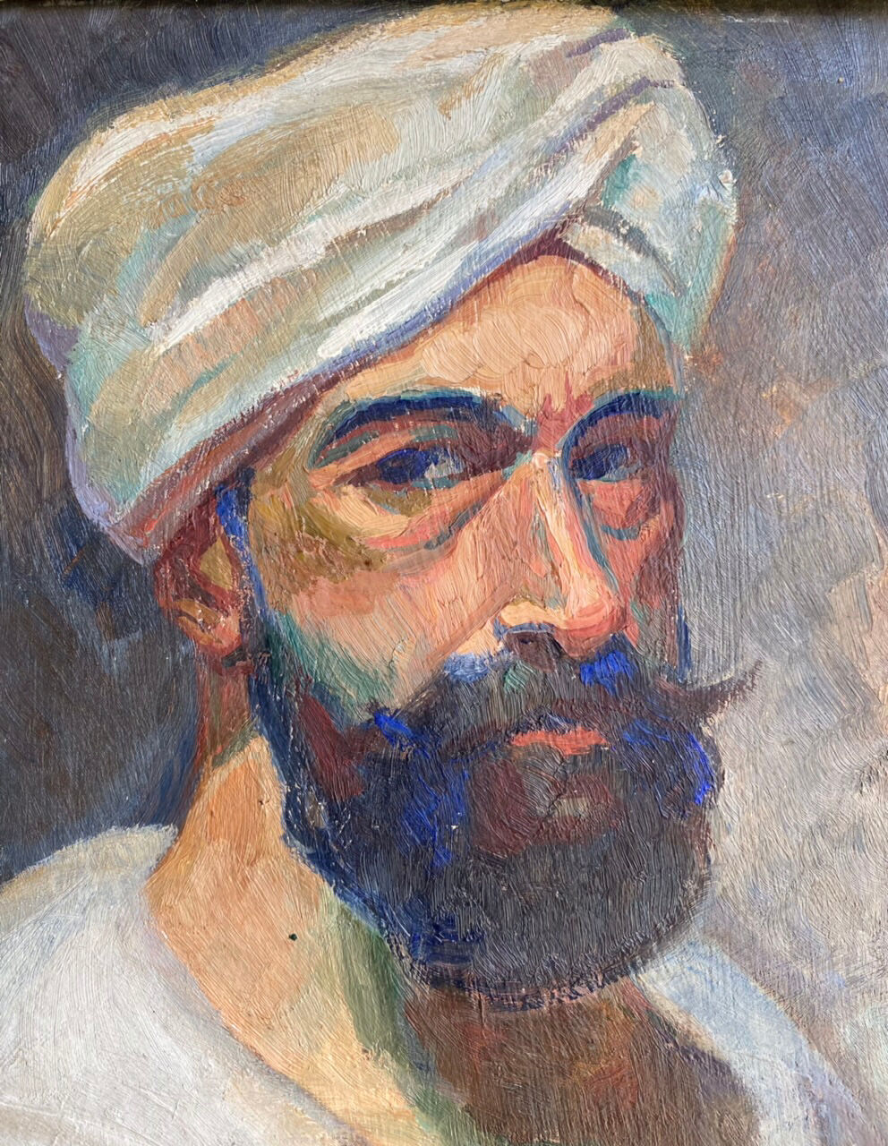 Old painting, portrait of a man with a turban, 20th century, signed