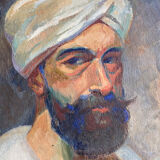 Old painting, portrait of a man with a turban, 20th century, signed