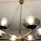 Italian brass chandelier with 6 grey smoked glass globes