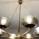 Italian brass chandelier with 6 grey smoked glass globes