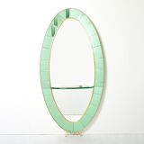 Large Italian mirror oval brass crystal green crystal of Cristal Arte 1950s 110x219cm