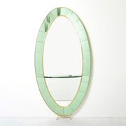 Large Italian mirror oval brass crystal green crystal of Cristal Arte 1950s 110x219cm