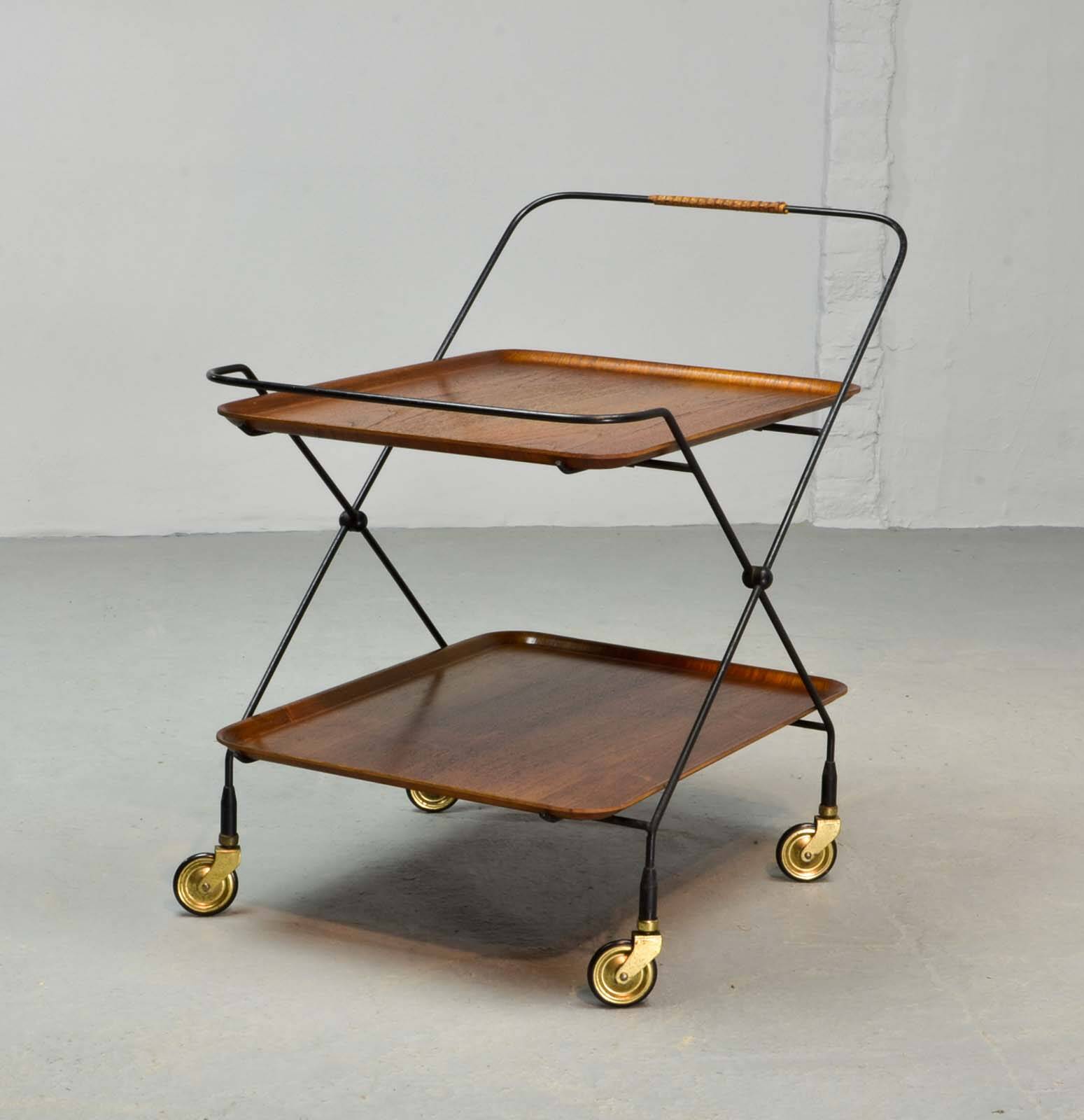 Minimalistic Paul Nagel Teak and Steel Teatrolley. Germany, 1950s