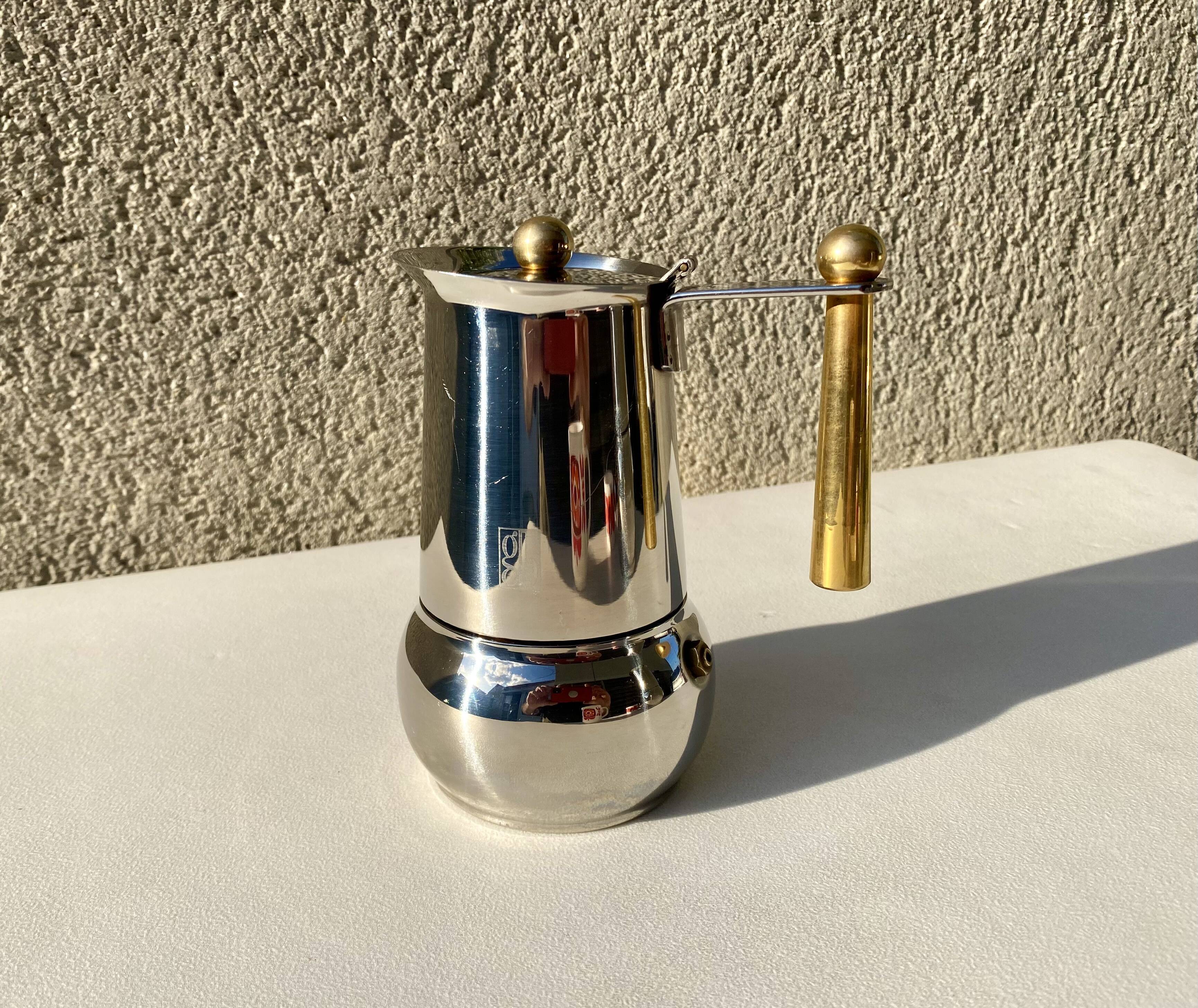 Italian coffee maker kitty oro 3 cups Guido Bergna italy vintage 80 stainless steel and brass