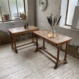 Set de deux tables bistrot en noyer et carrelage 1890