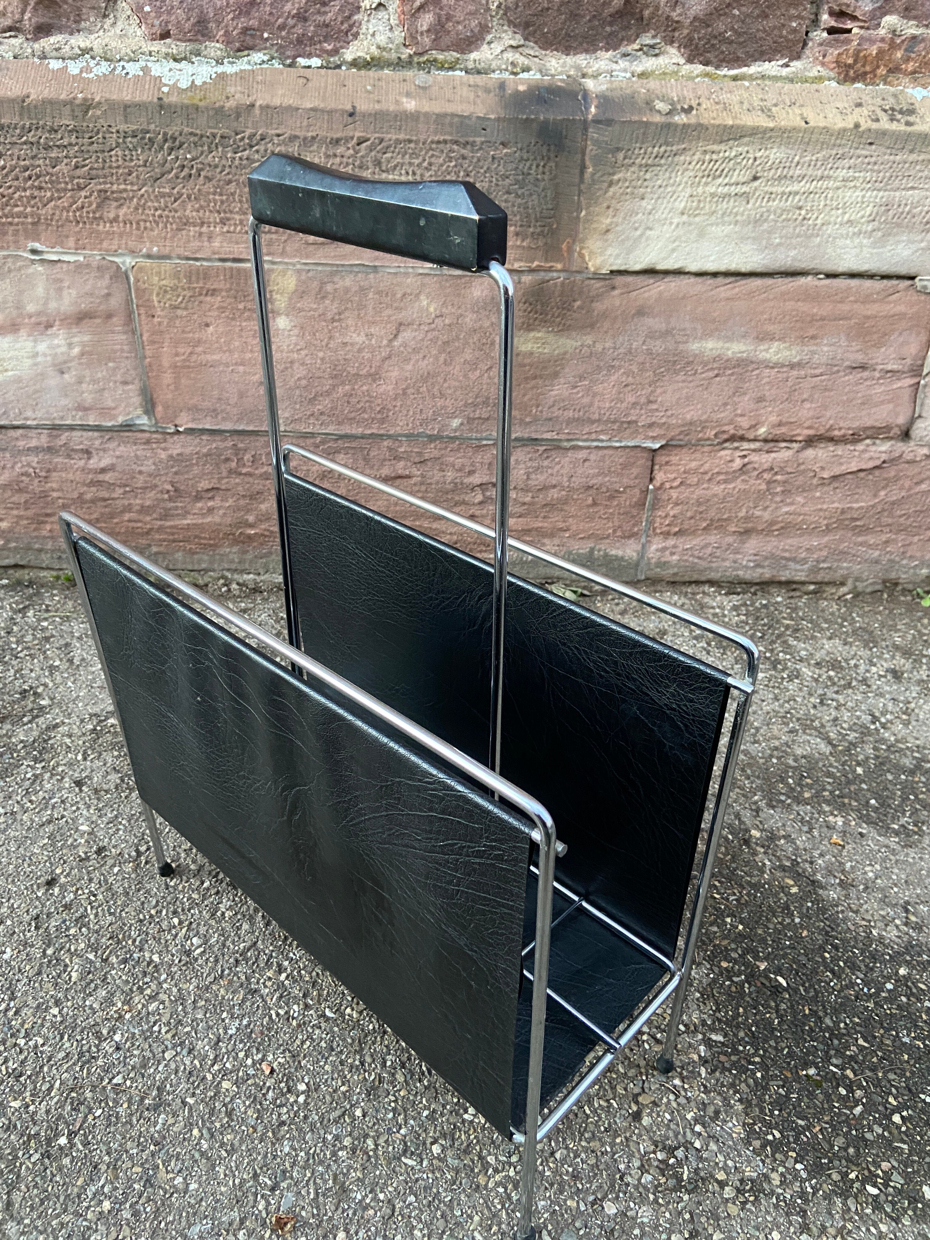 Magazine holder vintage imitation leather mid-century 1970