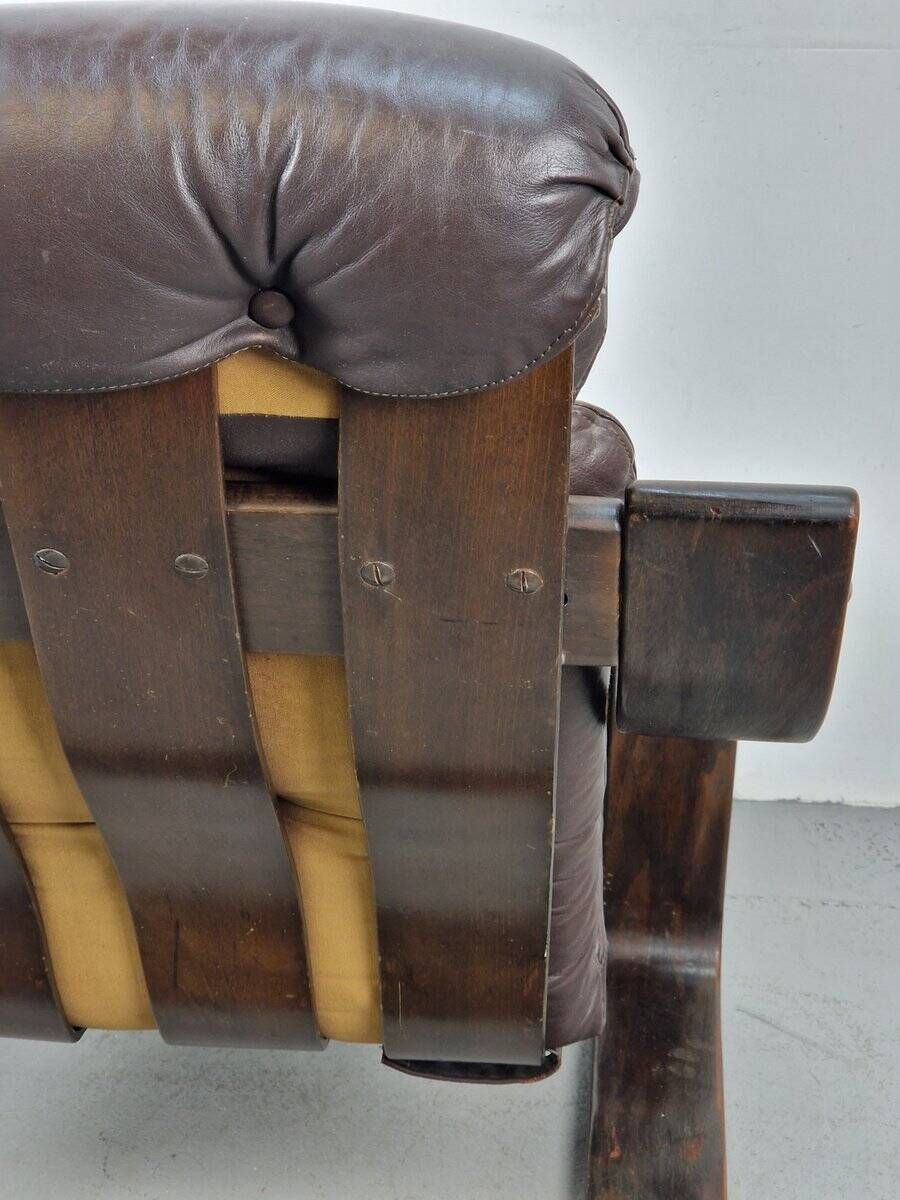 Vintage Armchair in Brown Leather and Bentwood attributed to Coja, 1970s