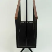 1960s mid century MAGAZINE RACK newspaper holder brown suede metal teakwood