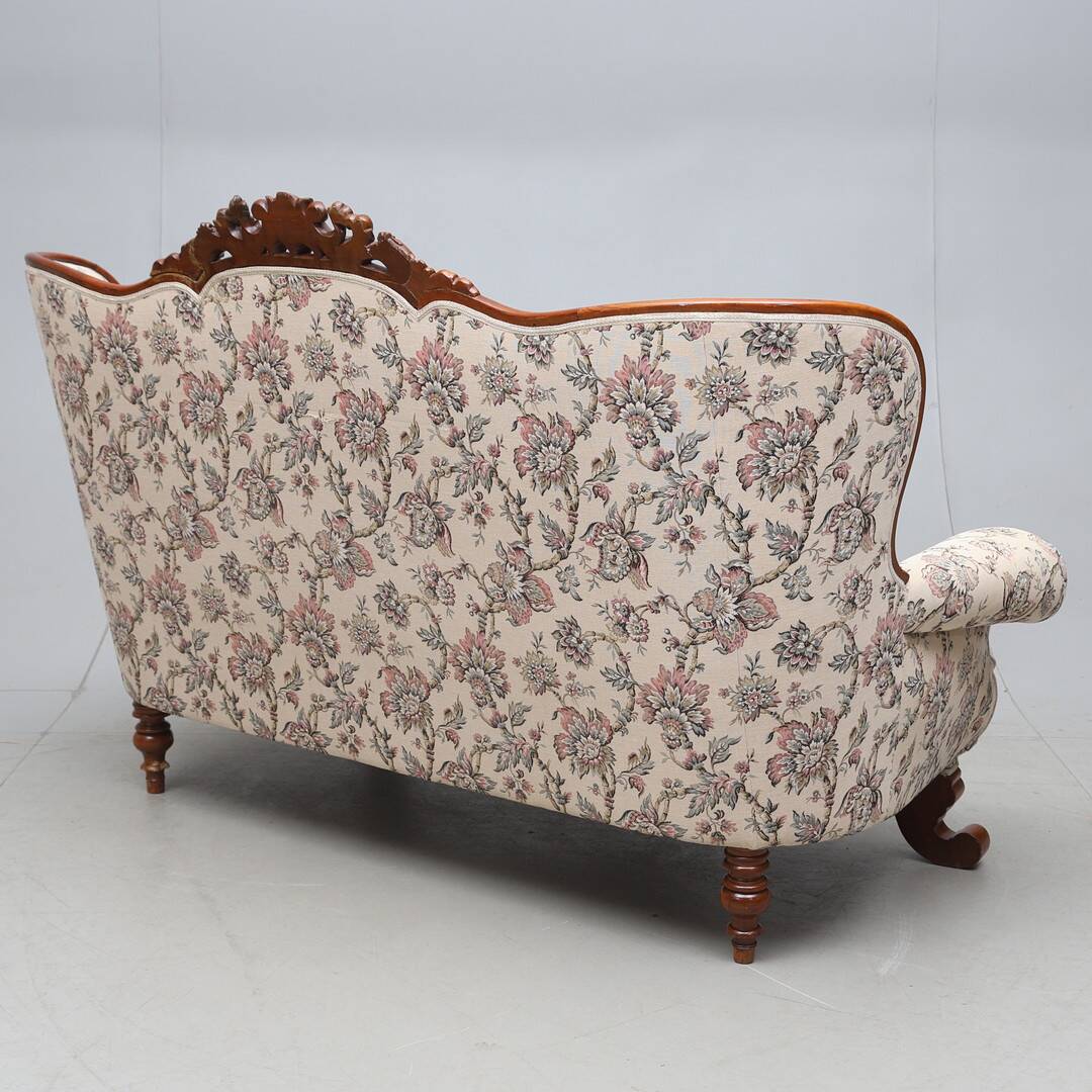 Sofa néo-rococo en acajou — Tissu d'ameublement — Élégance de style salon — 18ème