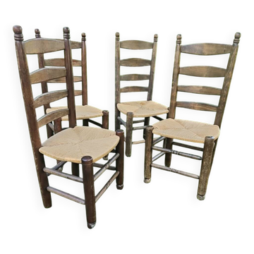 4 chaises Charles Dudouyt paillées design 40-50-60