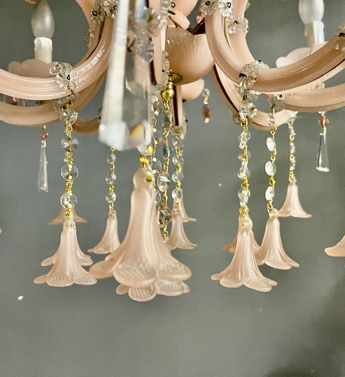 Vintage Italian Pink Opaline Murano Glass Chandelier