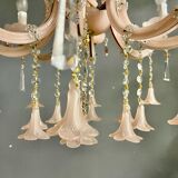Vintage Italian Pink Opaline Murano Glass Chandelier