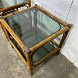 Paire de chevets  bambou et verre fumé