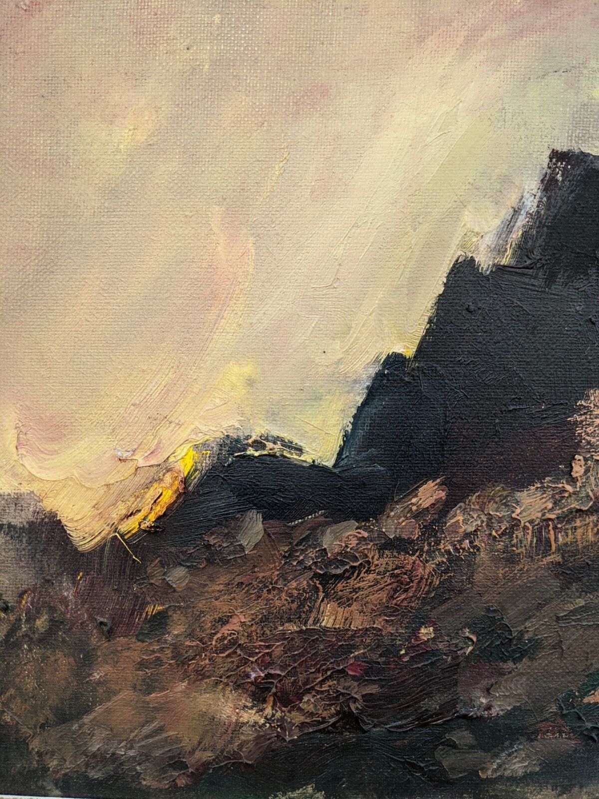 Mid-Century Modern "Break of Day" Swedish Abstract Landscape Oil Painting, Framed