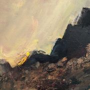 Mid-Century Modern "Break of Day" Swedish Abstract Landscape Oil Painting, Framed
