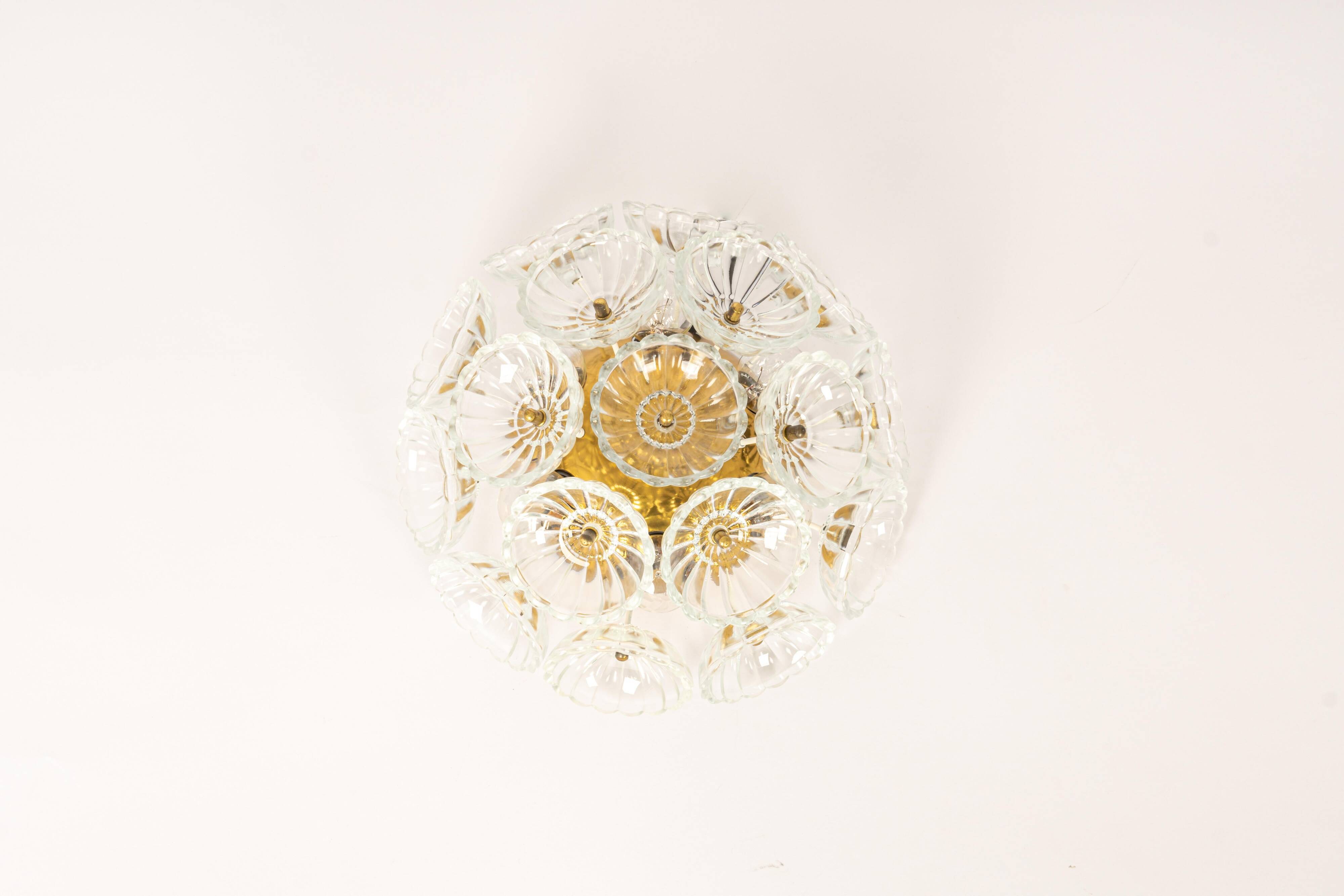 Sputnik ceiling light in floral glass and brass, Germany, 1960s.