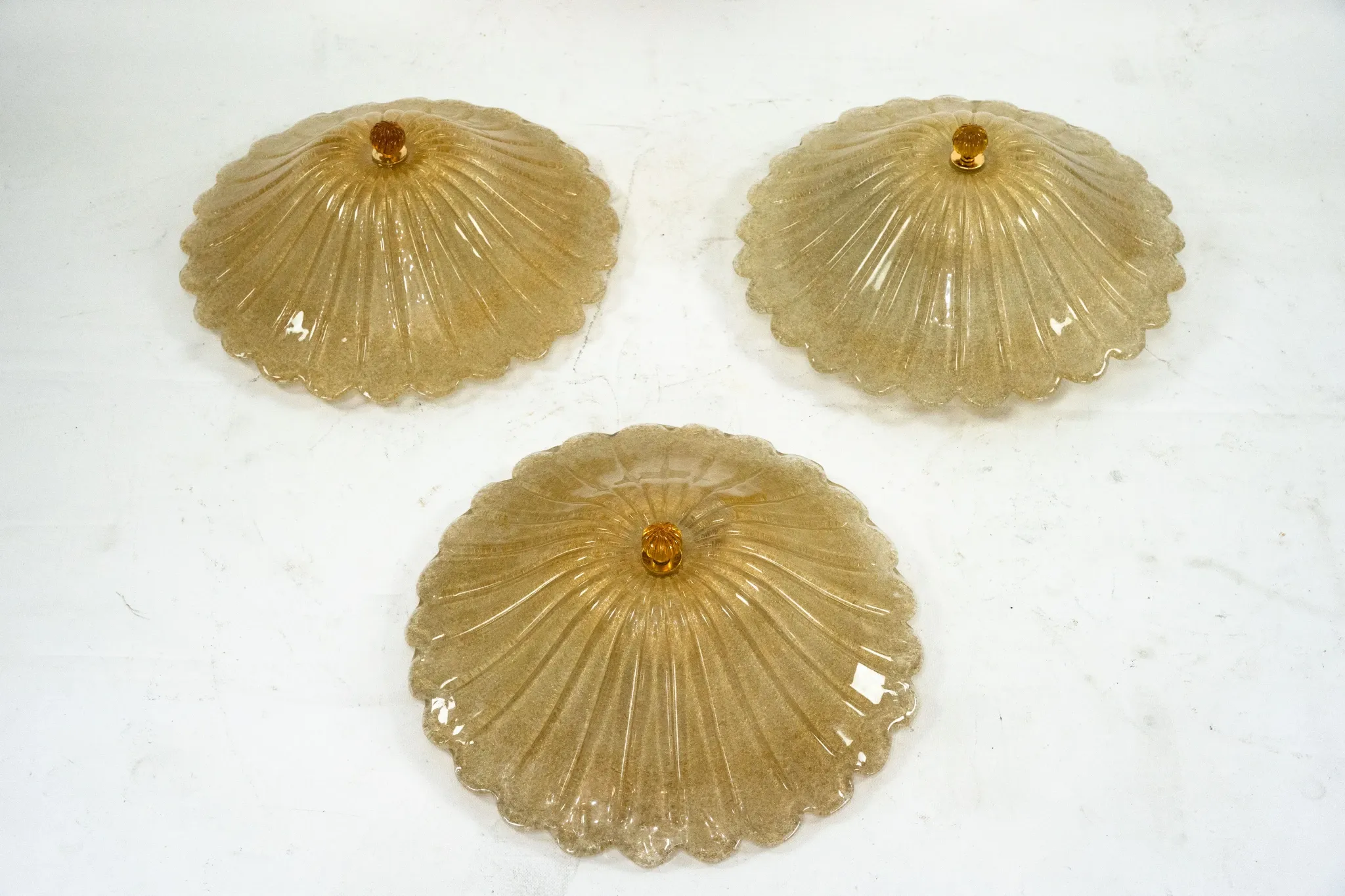 Set of three Large Italian Murano Glass Ceiling Lamps by Murano Due. Italy