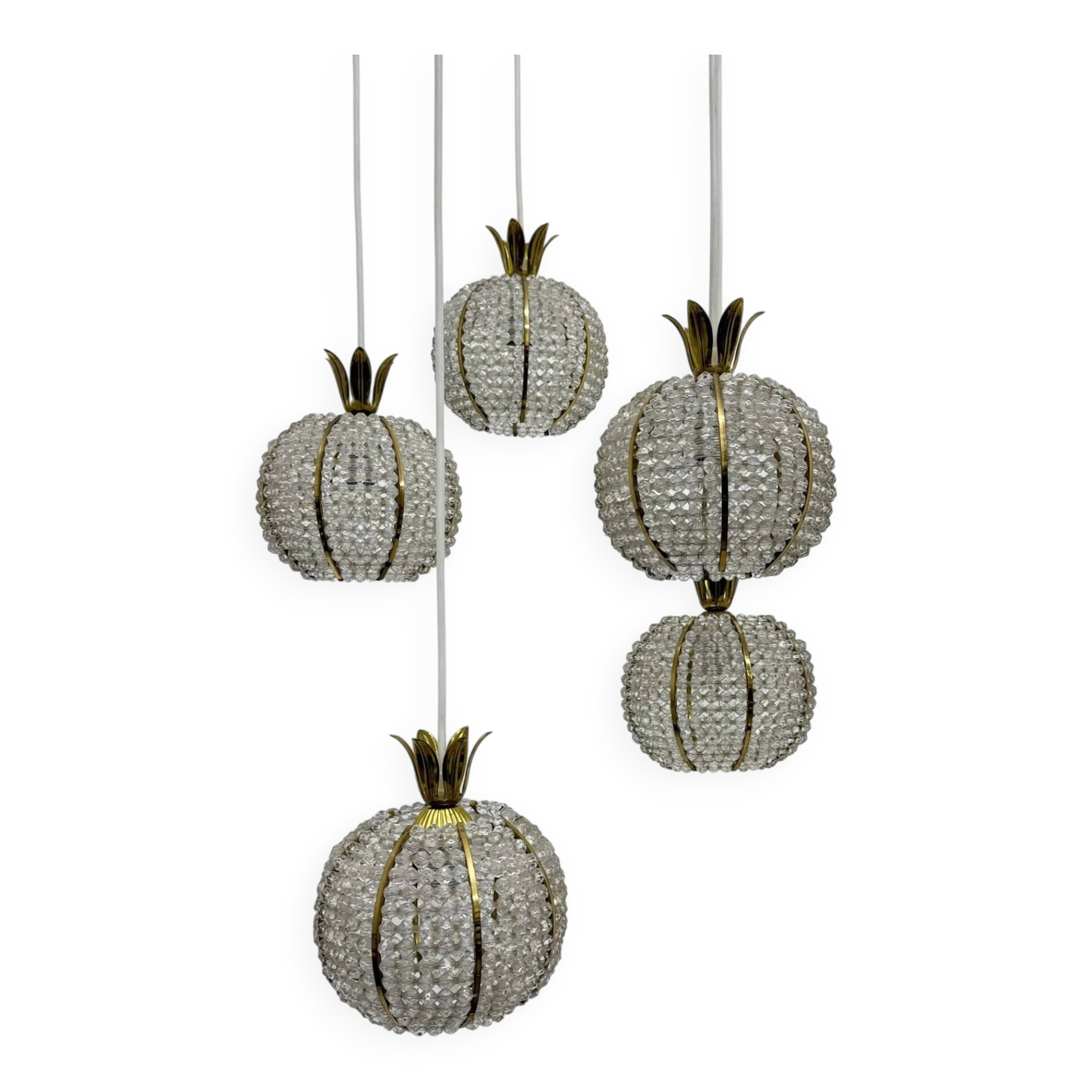 Rare pineapple design cascade hanging lamp with 5 balls by Emil Stejnar, 1950s