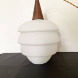 Scandinavian pendant light in opaline and teak