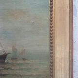 Tableau xix marine hst signed moreno, sailing boats fishermen, frame painting oil canvas