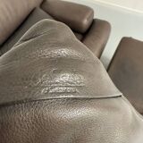 Antique buffalo leather sofa and pouf, de sede n' 18 design, from the 80s