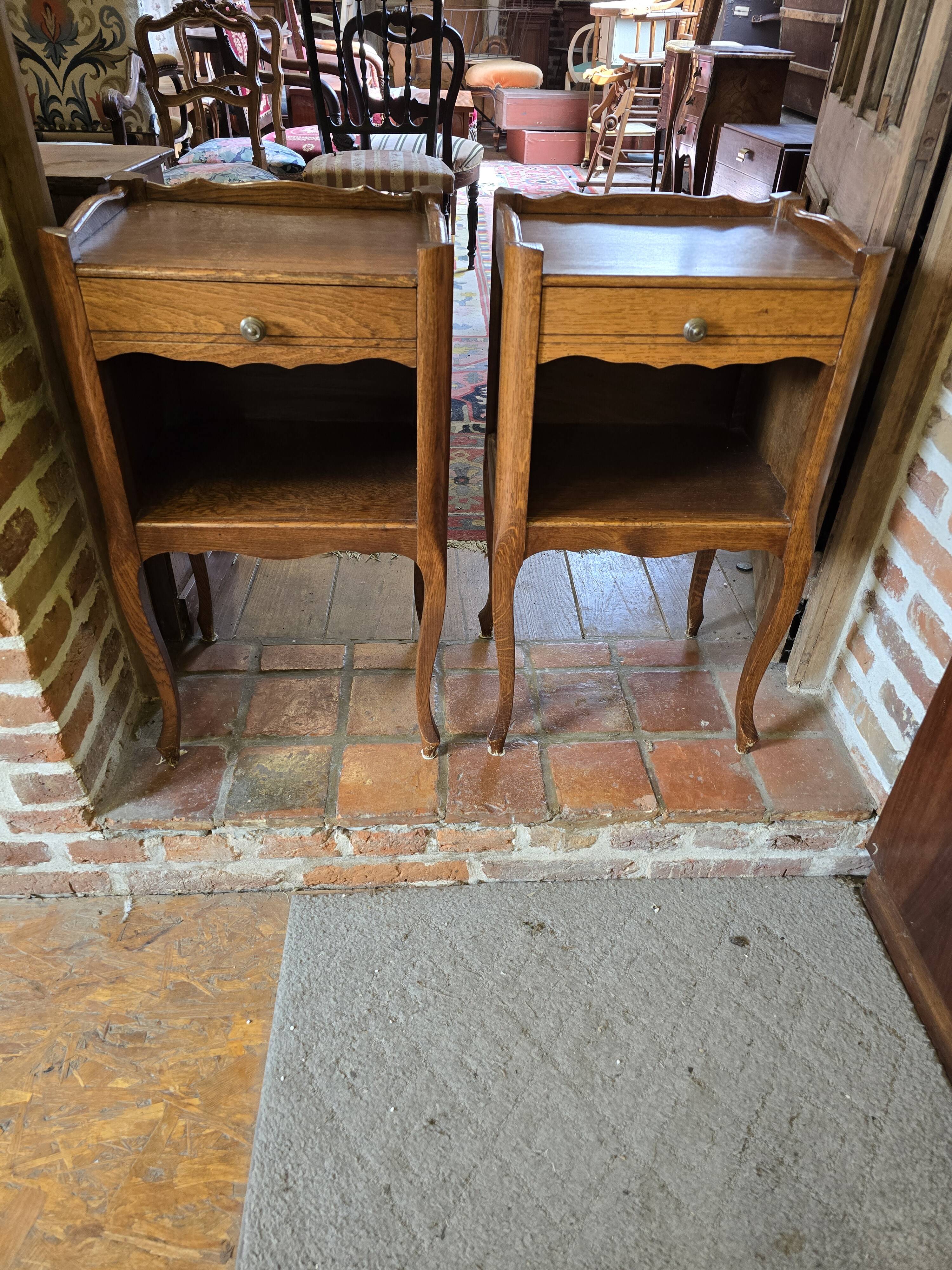 Pair of Louis XV style oak bedside tables