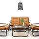 Italian Bamboo, Rattan, and Leather Living Room Set, 1970s