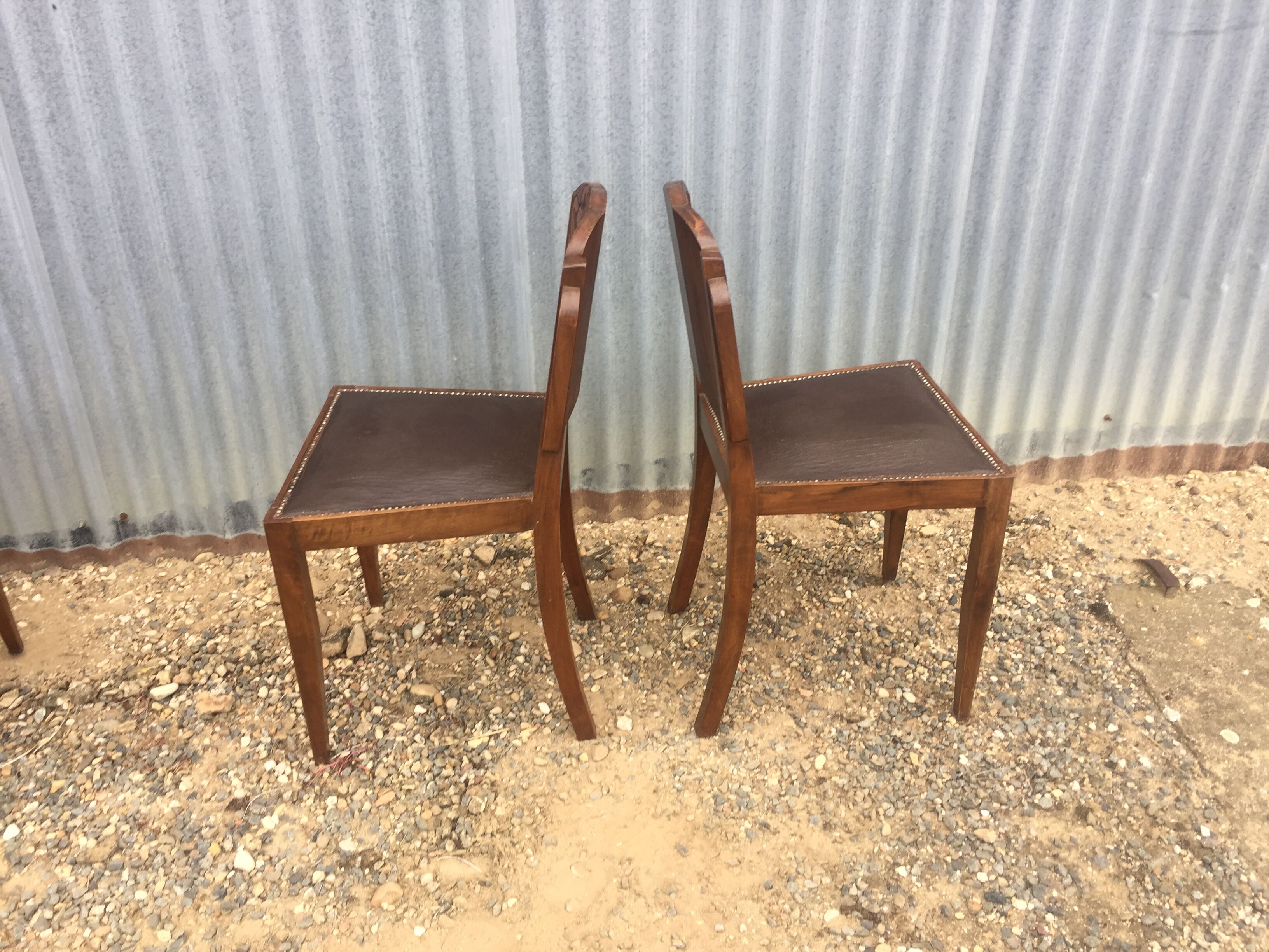 4 wooden and leather chairs art deco