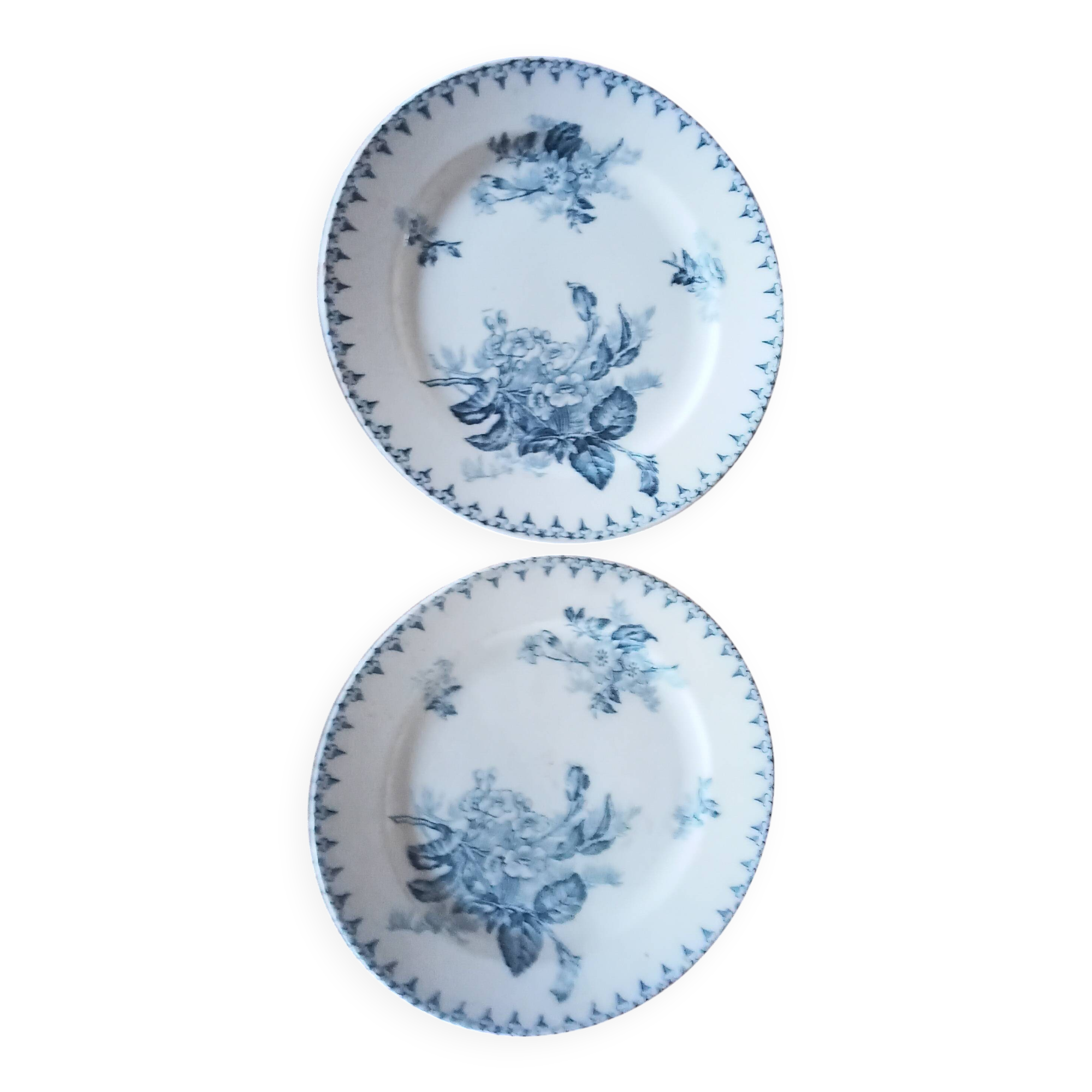 Two antique flat plates from Sarreguemines.
