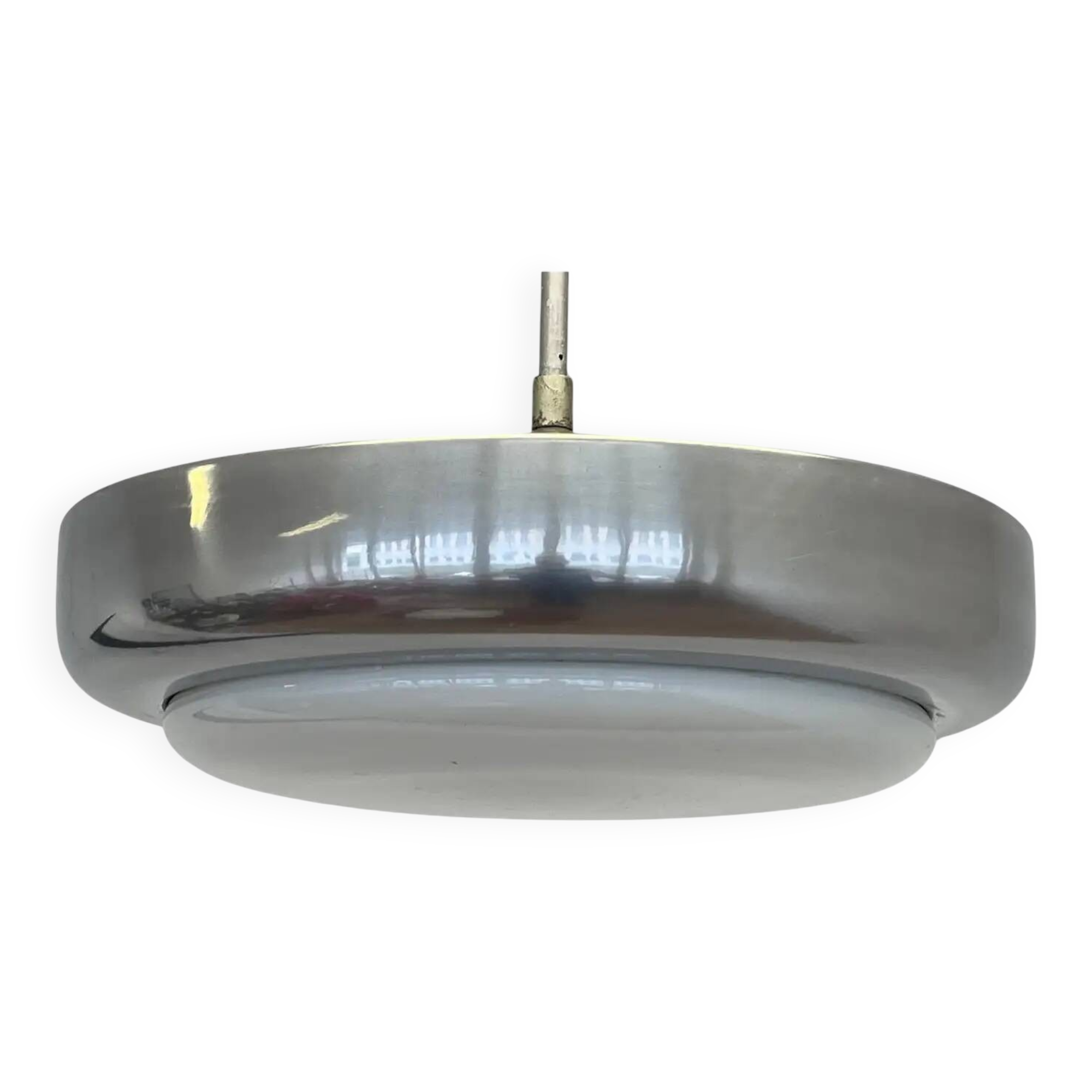 Big chrome milk glass Bauhaus pendant / lamp - 1930s
