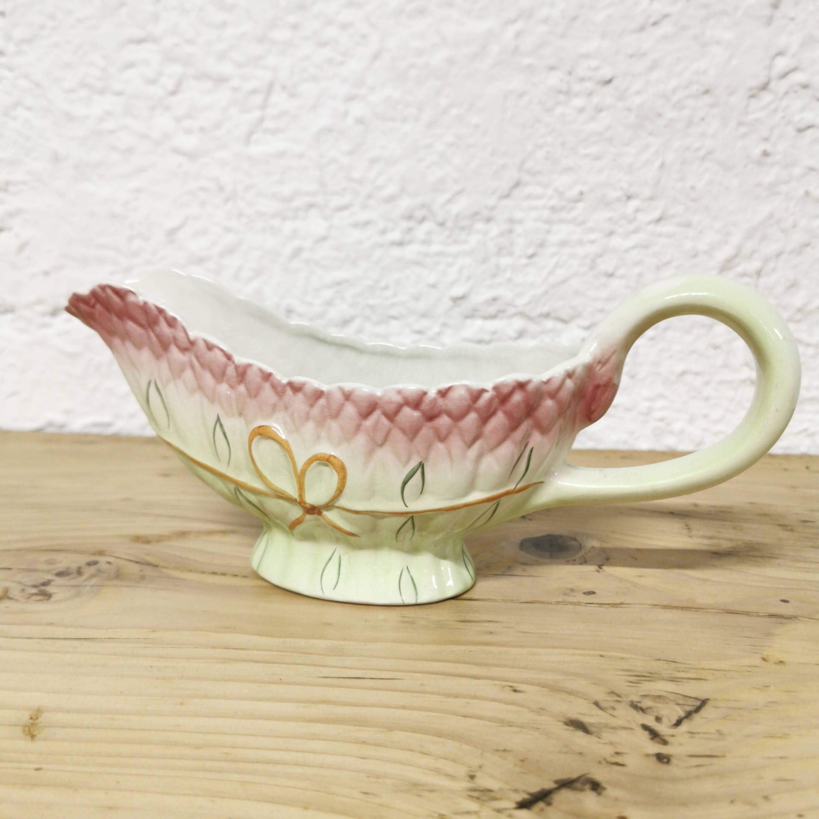 Vintage asparagus motif slipware sauceboat
