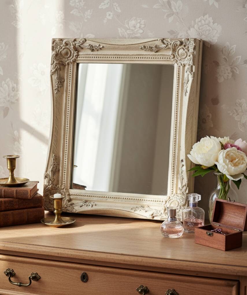 Vintage Rectangular Wall Mirror – Carved Solid Wood Frame