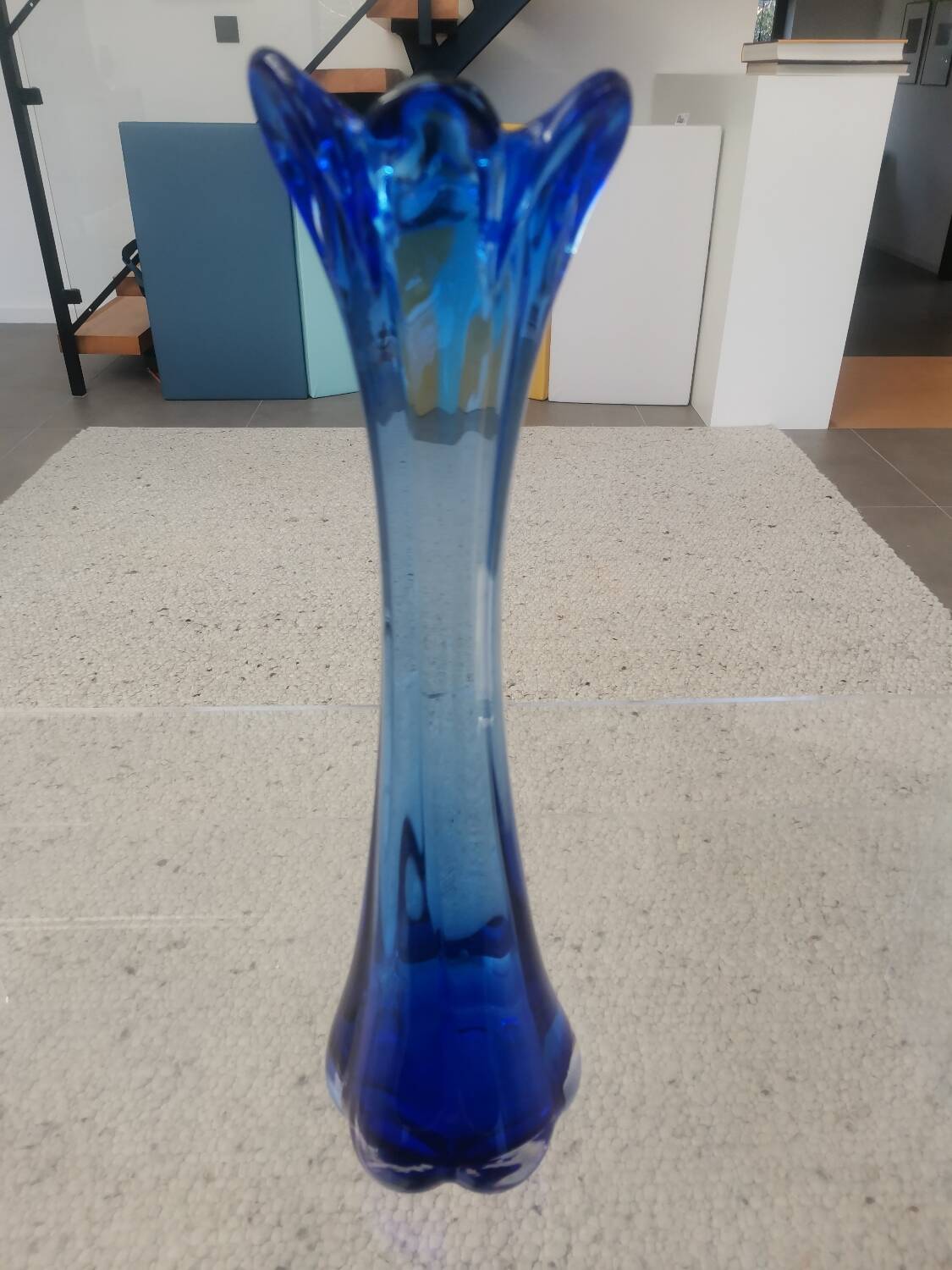 Tall Blue Murano Style Art Glass Vase, Mid-Century Modern Design, 1960