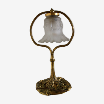 Old lamp bronze shade tulip in cast glass