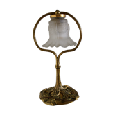 Lampe ancienne bronze abat-jour tulip en verre moulé