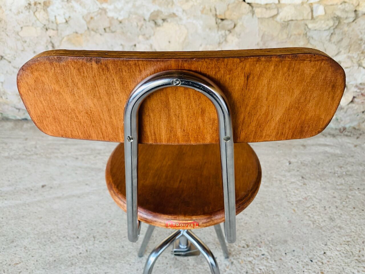 Vintage industrial metal and wood stool with adjustable swivel seat, 1960's
