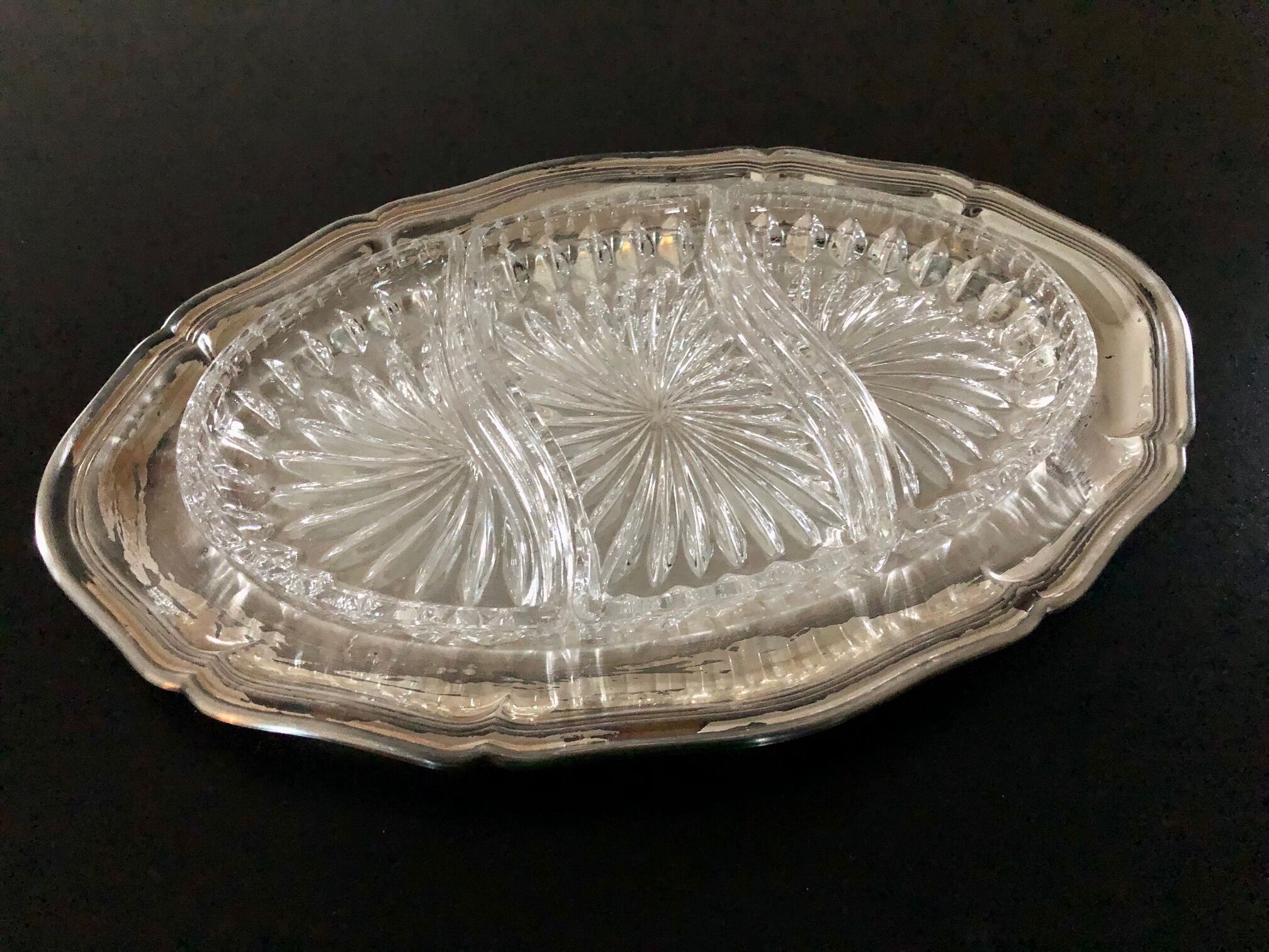 Metal & glass aperitif dish, 60s/70s
