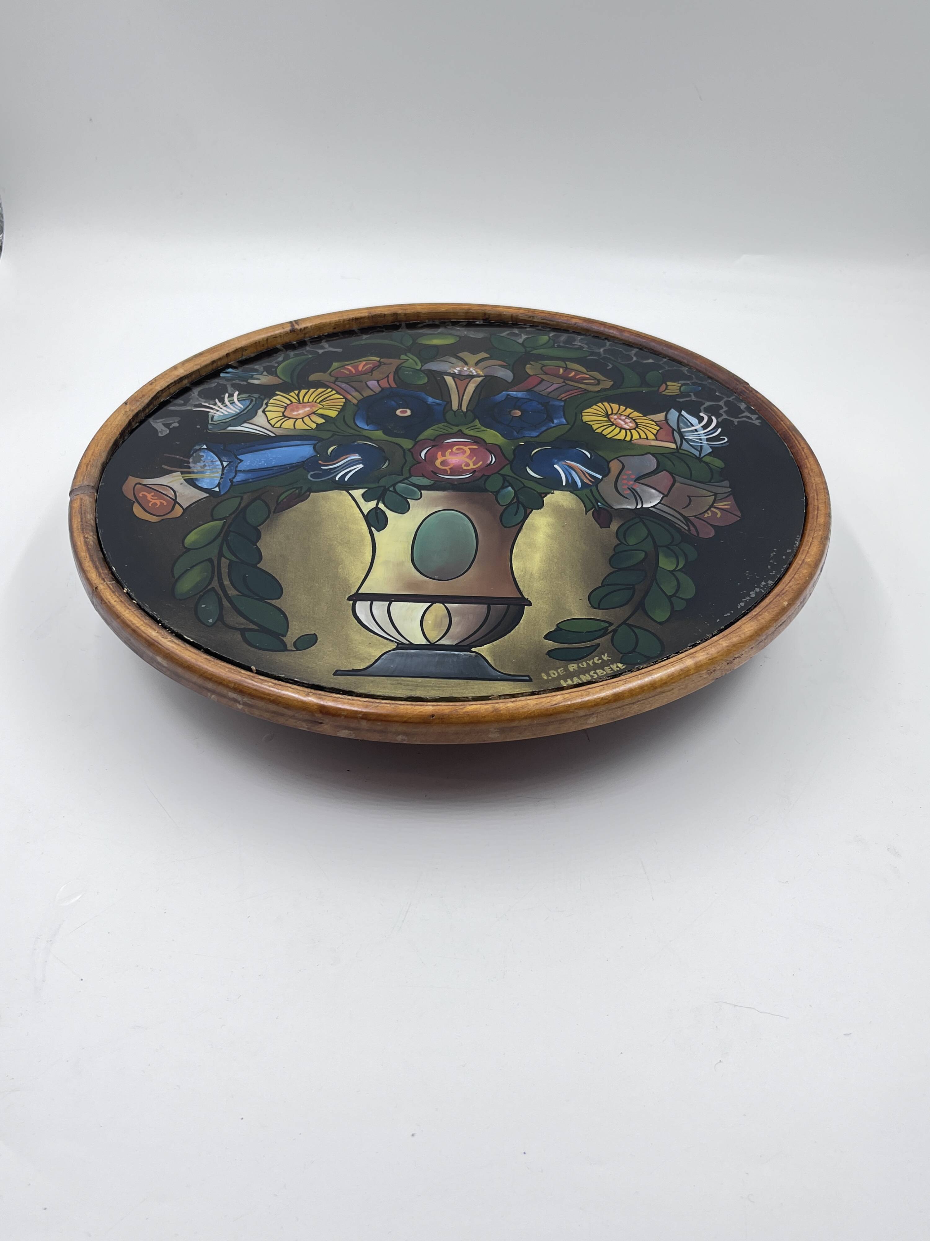 Art Deco painted glass pie dish