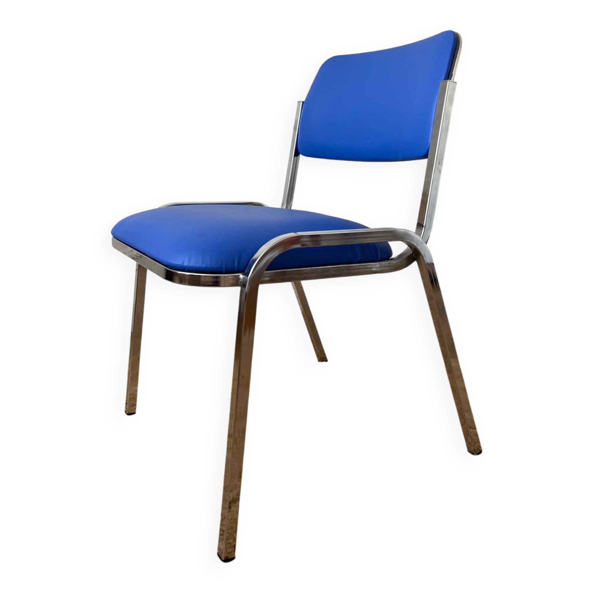 Metal and blue imitation leather chair 1970