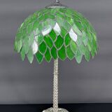 Palm lamp in silvered bronze and green stained glass foliage lampshade, Art Nouveau, 1900