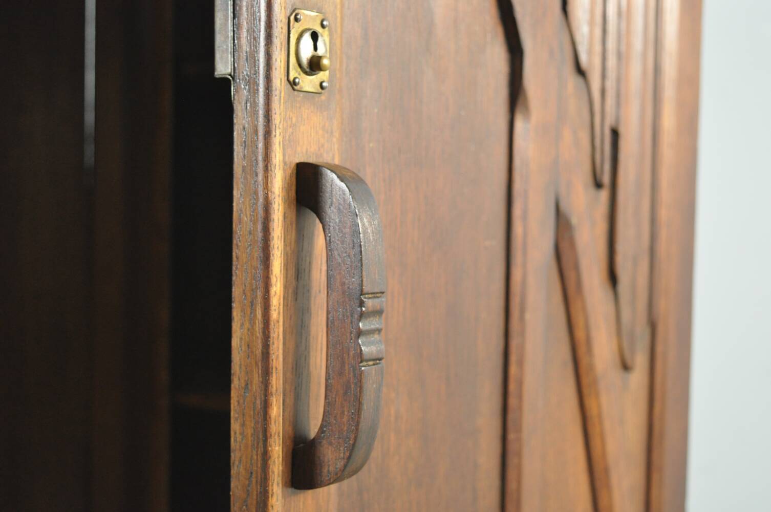 Unique wooden wardrobe and/or hall cupboard in Art Nouveau style, 1930.
