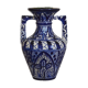 White hand-painted ceramic vase with blue patterns