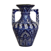 White hand-painted ceramic vase with blue patterns